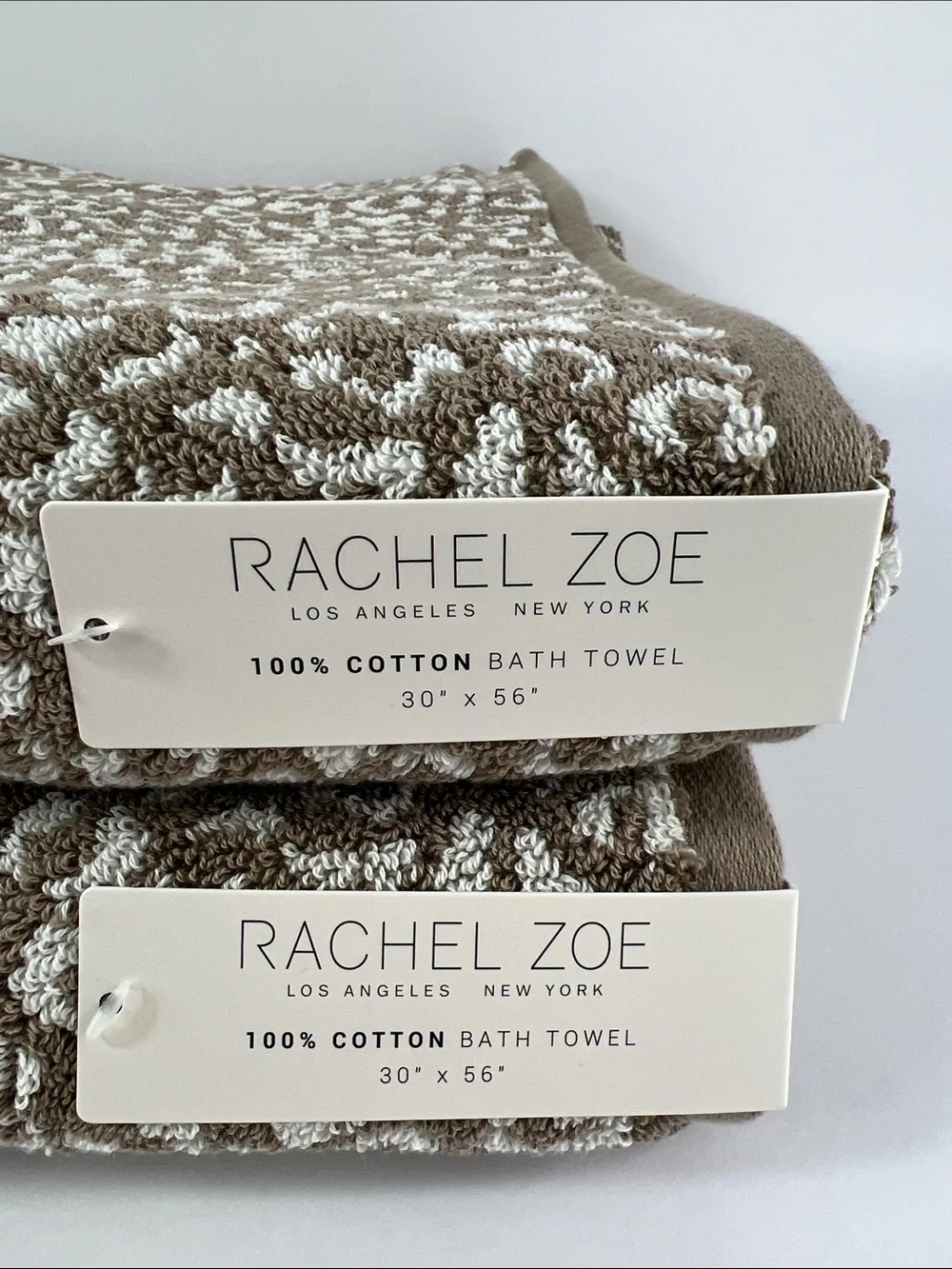 Rachel Zoe Bath Towels Brown Tan Cream Leopard Animal Print 100% Cotton 2 Pc NEW